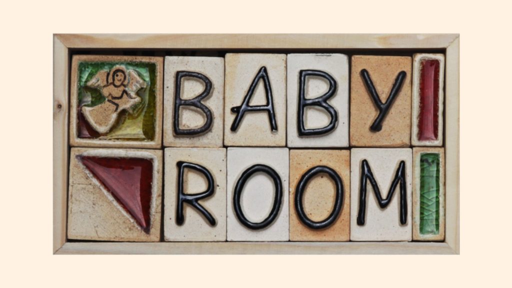 'Baby Room' Board ADIPA Ceramic Nameplates, Murals, Studio Pottery
